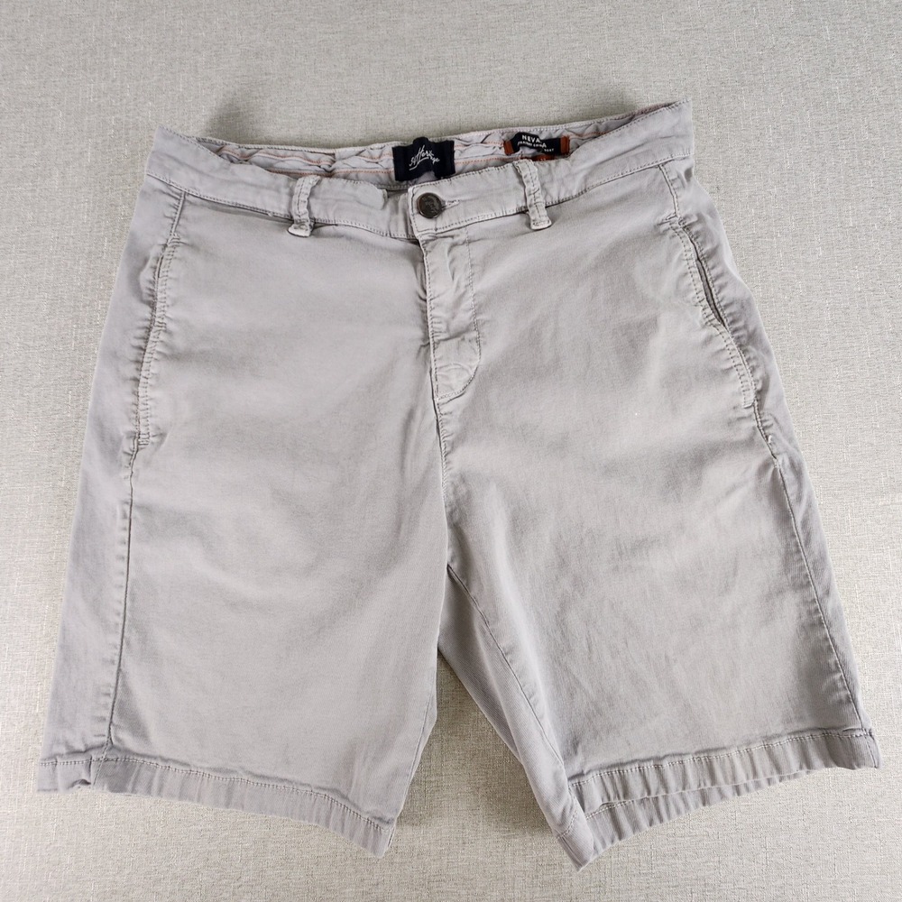 34 Heritage Nevada Straight Chino Shorts Mens 33 Grey Cotton Tencel Twill Casual